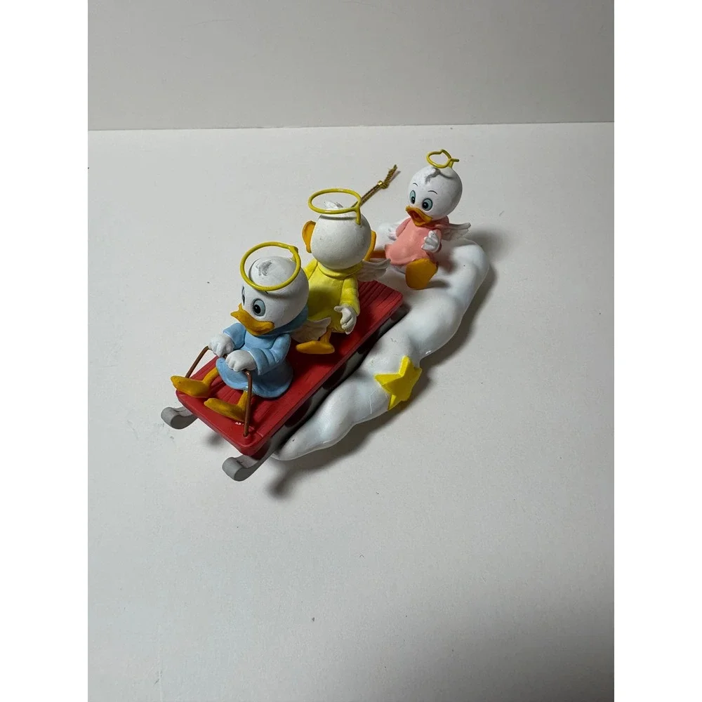 Disney Huey Dewey Louie Christmas Ornament Angel Ducklings Sledding on Cloud Box